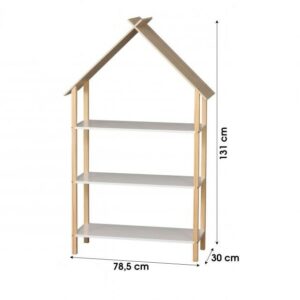 Bibliothèque Enfant Forme Maison avec 3 Etagères Meuble de Rangement Dream Judy Wild