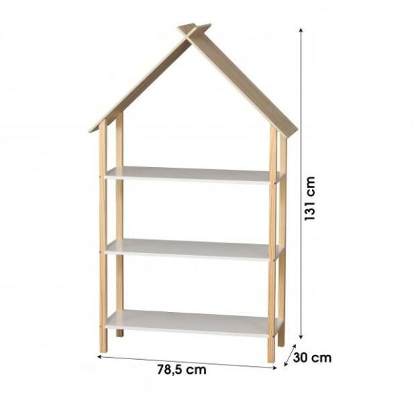 Bibliothèque Enfant Forme Maison avec 3 Etagères Meuble de Rangement Dream Judy Wild