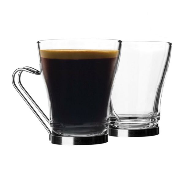 Lot de 12 tasses à Café Verre à Cappuccino Mug à Thé 220 ml Avec Anses Amovible en Métal Chromé