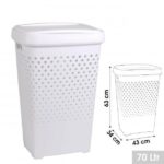 Coffre à linge Blanc Plastique Rigide 70 litres Grande Capacité Panier à Linge Ajouré