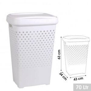 Coffre à linge Blanc Plastique Rigide 70 litres Grande Capacité Panier à Linge Ajouré