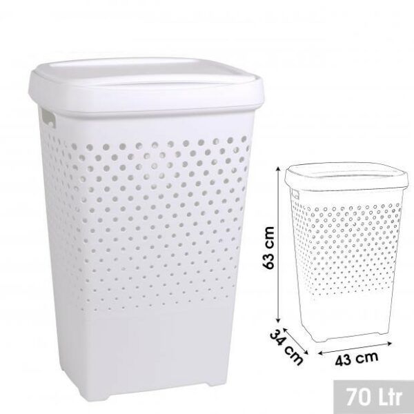 Coffre à linge Blanc Plastique Rigide 70 litres Grande Capacité Panier à Linge Ajouré