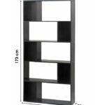 Bibliothèque Noir XXL Multi-cases 5 Niveaux Etagère de Rangement Meuble de Bureau en Bois EVORA
