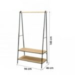 Portant Style industriel Bois et métal Penderie à Vêtements Porte Manteau avec 2 étagères Range Chaussures