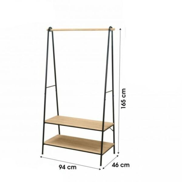 Portant Style industriel Bois et métal Penderie à Vêtements Porte Manteau avec 2 étagères Range Chaussures