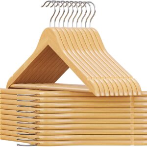 50 Cintres à Linge Brillant en Bois Vernis pour Costumes, Manteaux, Chemises, Vestes, Pantalons