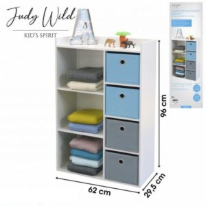 Meuble Armoire de rangement enfant 3 Niches avec 4 tiroirs intissés Bleu et Gris Judy Wild hapygood pas cher