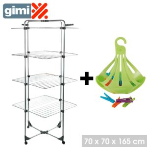 Séchoir à linge GIMI modular Tour 4 niveaux avec panier à pince + 12 pinces Hapygood