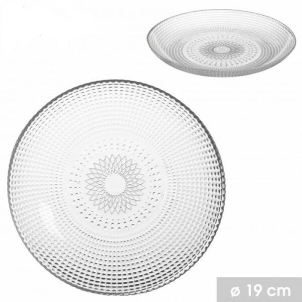 Assiette à Desserts à Pâtisserie Ronde Transparente Dia.20 cm ( lot de 6 ) Plat de Service à Gâteaux Design Relief Flocons de Neige hapygood